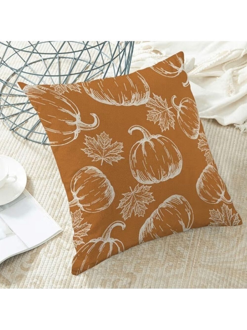 2/$20 Autumn Pumpkin and Leaf Print Fall Throw Pillow Covers - Picture 5 of 7
